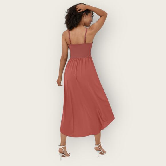 Halara Backless 2-Piece Midi Dress | XL | Kapok Red Flowy High Low Hem - Picture 4 of 9